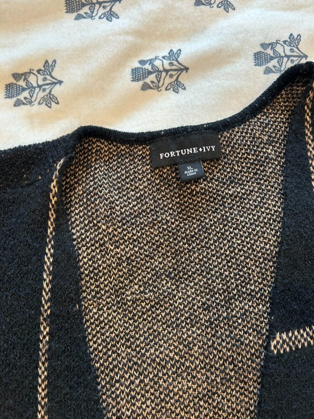Fortune + Ivy Long Cardigan Black Tan Windowpane Open Front Duster | Size XL - Picture 4 of 6